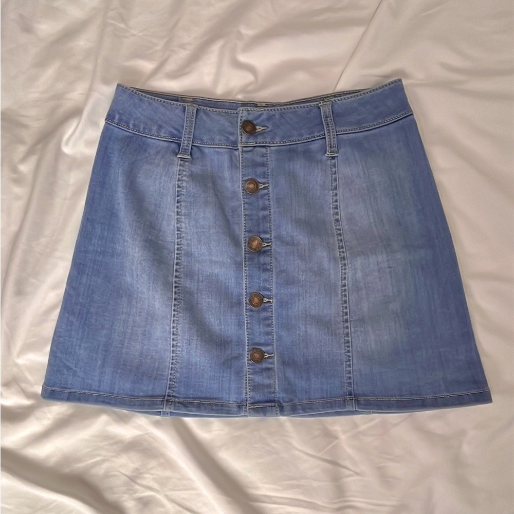 Sky and Sparrow Blue Mini Stretchy Denim Skirt with Buttons